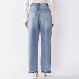 Calça Wide Leg Jeans Barra Desfiada Boby Blues Azul Claro