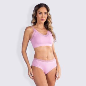 Calcinha Básica Com Renda No Cós Camila Moretti Rosa 14-3209
