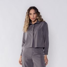 Camisa Feminina Cropped De Alfaiataria Patrícia Foster