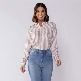 Camisa Feminina Listrada com Bolso Patricia Foster Off White/Fendi
