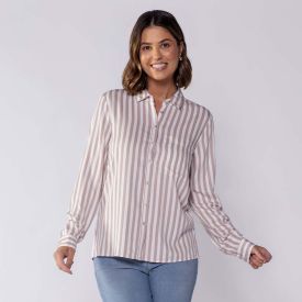 Camisa Feminina Listrada com Bolso Patricia Foster Off White/Fendi