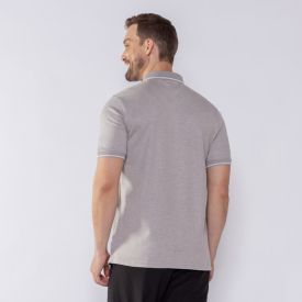 Camisa Polo Masculina De Algodão Marc Alain Cinza/Off White