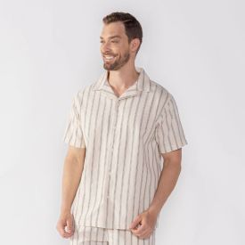 Camisa Masculina De Botão Listrada Thing Off White