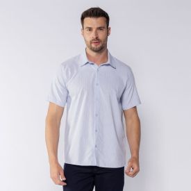 Camisa Masculina De Botão Tecido Plano Marc Alain Azul