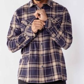 Camisa Masculina Xadrez Em Algodão Marc Alain Azul Marinho