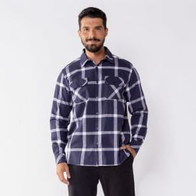 Camisa Masculina Xadrez Em Algodão Marc Alain Azul Marinho