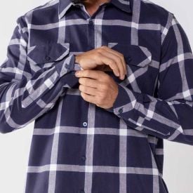 Camisa Masculina Xadrez Em Algodão Marc Alain Azul Marinho