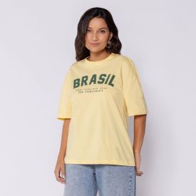 Camiseta do Brasil feminina amarela de algodão