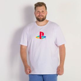 Camiseta Masculina Plus Size Playstation Logo BandUP Branco