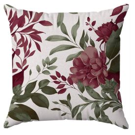 Capa de Almofada 43X43 cm Veludo Estampada Havan Casa - Flores Bordô e Verde