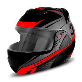 Capacete V-Pro Jet 3 Pro Tork - PRETO/VERMELHO 60
