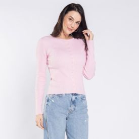 Cardigan Feminino De Tricot Canelado Boby Blues Rosa