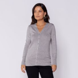 Cardigan Feminino De Tricot Decote V Patricia Foster