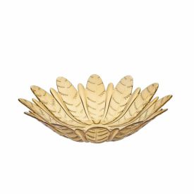 Centro de Mesa Folhas Âmbar Vitazza 39Cm - Vidro