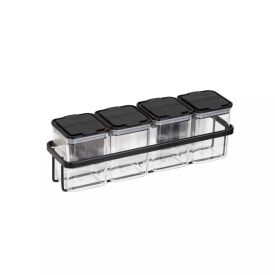 Jogo de Porta Condimentos Black 4 Potes com Suporte 186 ml Arthi