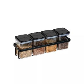Jogo de Porta Condimentos Black 4 Potes com Suporte 186 ml Arthi