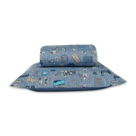 Kit Colcha Solteiro Dupla Face Matelado Havan Kids 2 p&ccedil;s - Gaming Azul