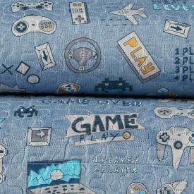 Kit Colcha Solteiro Dupla Face Matelado Havan Kids 2 p&ccedil;s - Gaming Azul