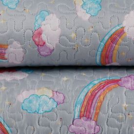 Kit Colcha Solteiro Dupla Face Matelado Havan Kids 2 pçs - Rainbow Cinza