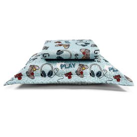 Kit Colcha Solteiro Dupla Face Matelado Havan Kids 2 pçs - Game Play Azul