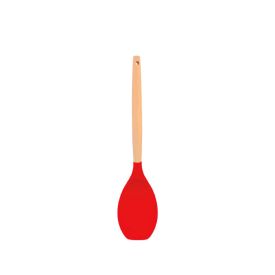 Colher De Silicone Com Cabo De Madeira 31,5Cm - Vermelho