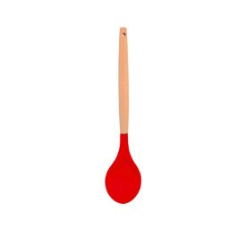 Colher De Silicone Redonda Com Cabo De Madeira 31Cm - Vermelho
