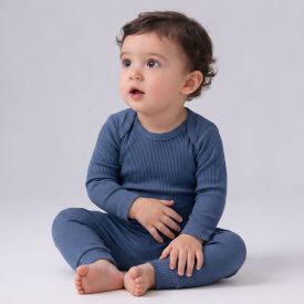 Conjunto Bebê Body Manga Longa e Calça Yoyo Baby Azul Jeans