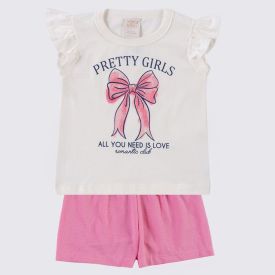 Conjunto Infantil Menina 1 a 3 Anos Yoyo Kids Marfim/Rosa