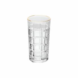 Copo Alto Square Com Filete Dourado 360 Ml - Transparente