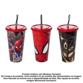 Copo Com Canudo Homem Aranha Plasútil 700 Ml - Sortido
