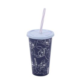Copo De Plástico Com Canudo Plasútil 500Ml - STITCH