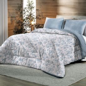 Edredom King Dupla Face Malha Blend Altenburg  - Sofia Floral Azul