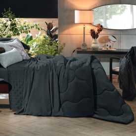 Edredom Queen 100% Poliéster Elegance Hedrons - Preto