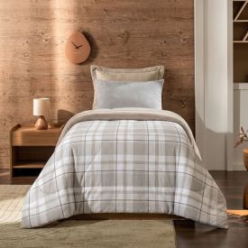 Edredom Solteiro Dupla Face Malha Blend Altenburg  - Lucca Geo Bege
