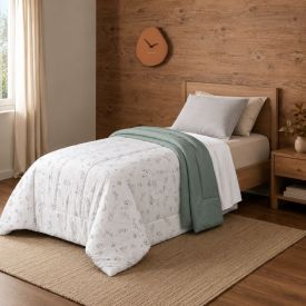 Edredom Solteiro Dupla Face Malha Blend Altenburg  - Olivia Floral Verde