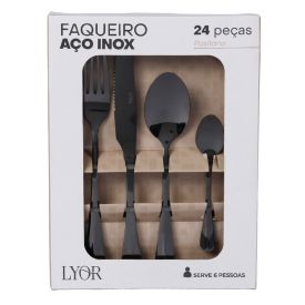 Faqueiro Positano Inox Lyor 24 Peças - Preto