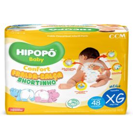 Fraldas Descartáveis Calça Shortinho Xg Confort Hipopó Baby  - 48 unidades