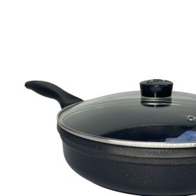 Frigideira Cava Antiaderente Com Tampa De Vidro 20Cm - PRETO