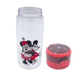 Garrafa de Água Plástico Mickey e Minnie 600 ml Disney - Transparente e Vermelho