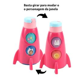 Squeeze Garrafa Infantil Casa da Gabby Formato de Foguete Plasútil - 320ml