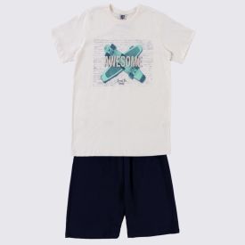 Conjunto Juvenil Menino 12 a 16 Anos Hot Dog Marfim/Marinho