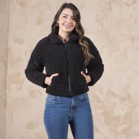 Jaqueta Feminina De Pelinho Boby Blues Preto
