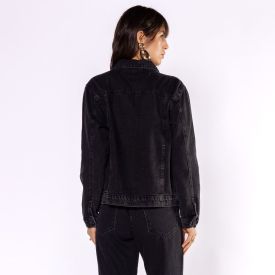 Jaqueta Jeans Feminina Sawary Preto Estonado