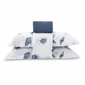 Jogo de Cama Casal Percal Buona Fortuna 4 p&ccedil;s - Brisa Do Mar Azul