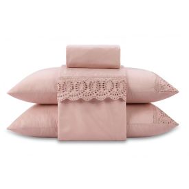 Jogo de Cama Imperial Casal com Renda Havan Casa 4 pçs - Rosa