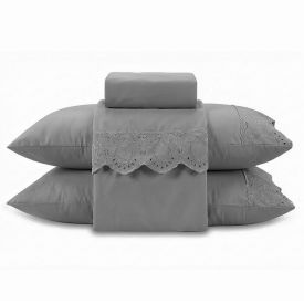 Jogo de Cama Casal Imperial com Renda Havan Casa 4 pçs - Cinza Amianto