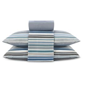 Jogo de Cama Casal Napoli Havan Casa 4 pçs - Laços Listra Azul Médio