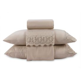 Jogo de Cama King Imperial com Renda Havan Casa 4 pçs - Bege 2