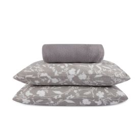 Jogo de Cama Plush Provence Queen 3 pçs - Yasmin Floral Cinza