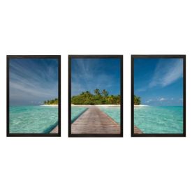 Jogo de Quadros Decorativos 28Cm 3 Peças Fx Quadros - Mar Azul